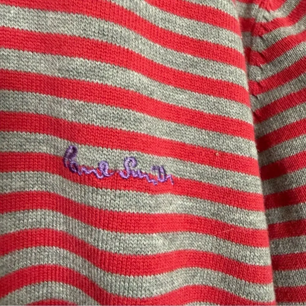Paul Smith Sweater Mens Sz M Red Gray Striped Crew Neck 100% Cotton Preppy